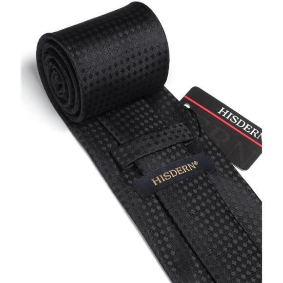 Mens Plaid Necktie Pocket Square Set Formal Checkered Tie Handkerchief Gift - Picture 4 of 7